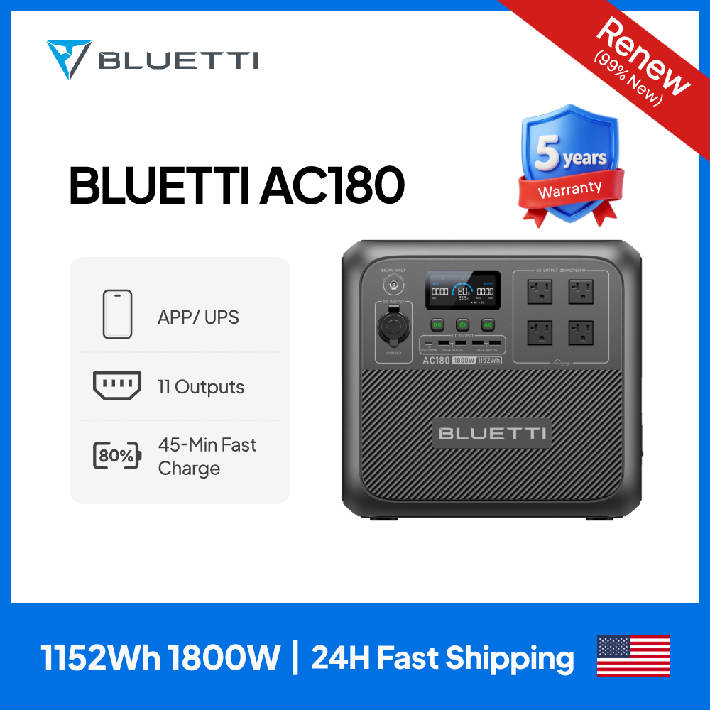 Portable Generator Inverter - 【RENEW】BLUETTI AC180 Solar Portable Power Station