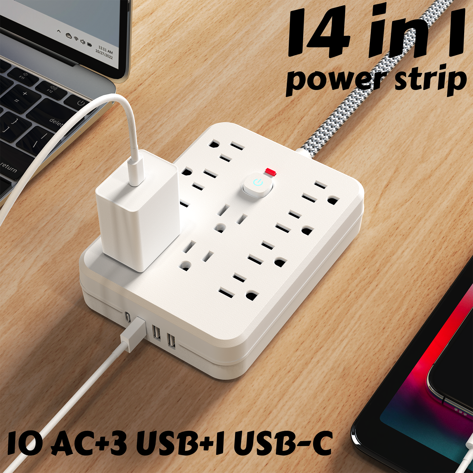 Outdoor Power Strip - 10AC outlets with 5-ft Woven material