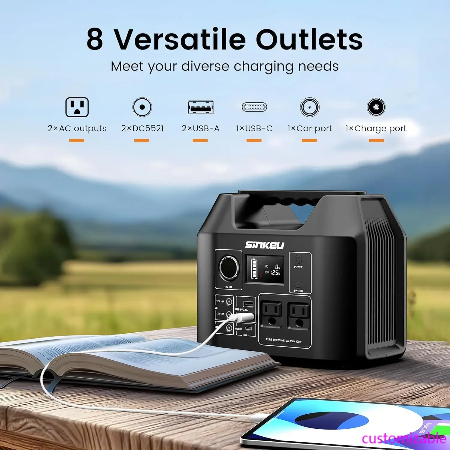 Outdoor Power Bank With Ac Outlet - Portable Power Station 80000mAh,256Wh LiFePO4 Battery