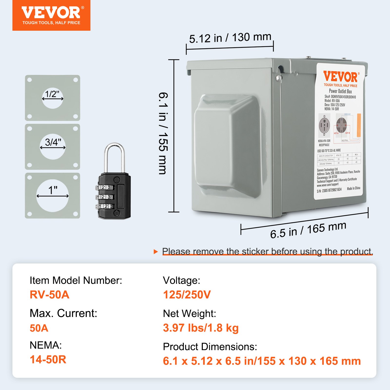 50 Amp RV Power Outlet Box, 12 - Outdoor Power Receptacle Box review and price